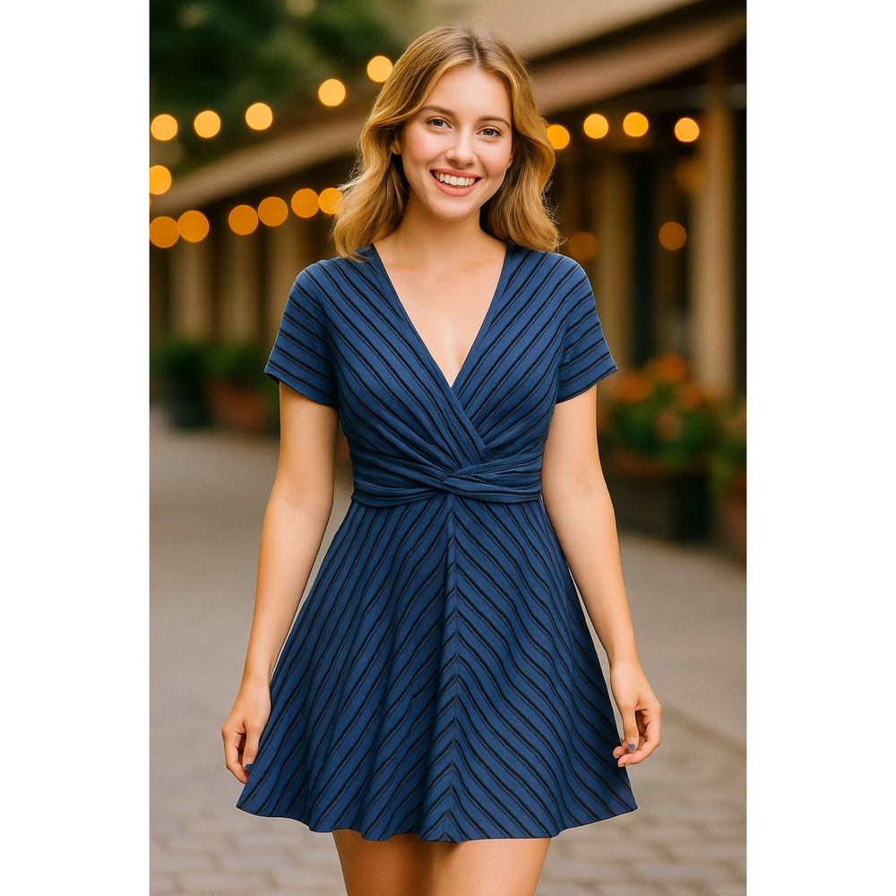 Hutch Navy Striped Fit & Flare Dress – Size S – NWOT